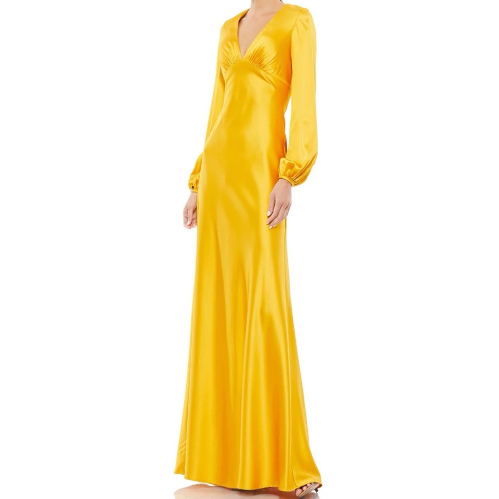 Mac Duggal Yellow Satin Evening Gown